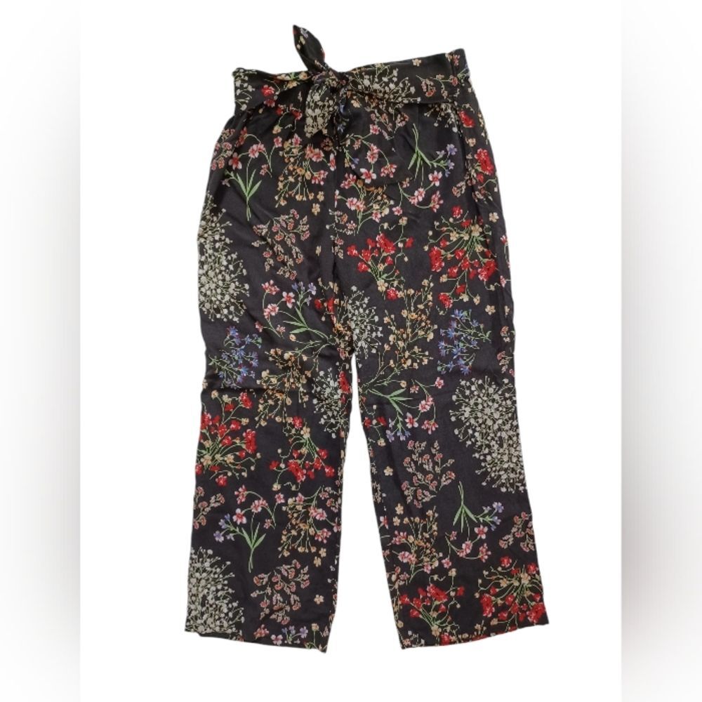 Anne Carson Pants Women's Large Flowers on Black